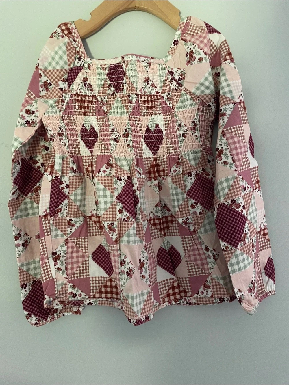 Gymboree Pink Patchwork Smocked Long-Sleeve Top flannel feel